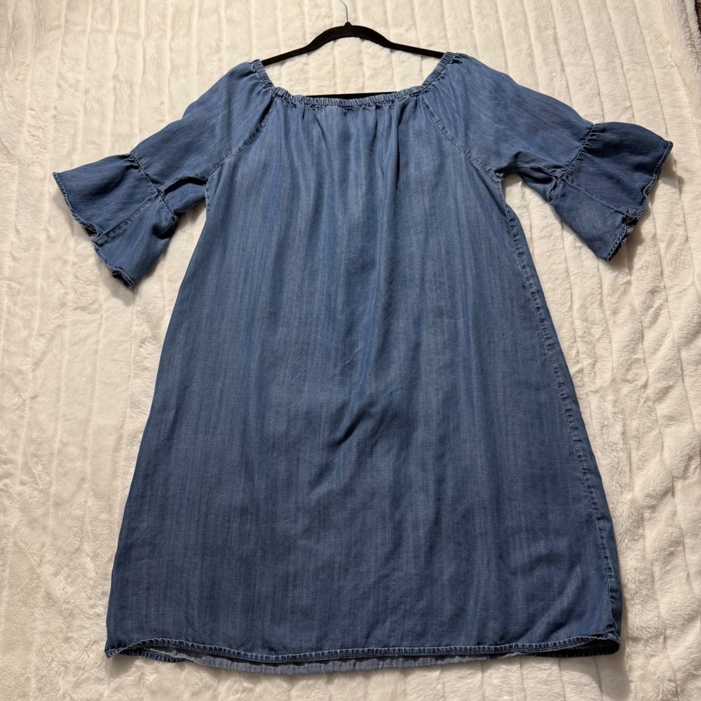 Philosophy Republic Clothing Blue Tencel Bell Sleeve Off Shoulder Dress Large - Picture 3 of 12